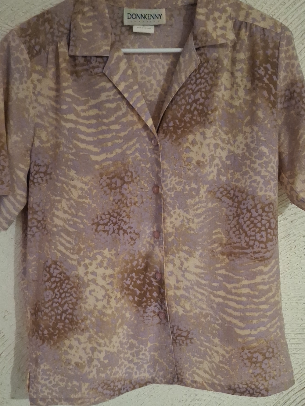 Don Kenny Lavender Animal-Print Short Sleeve Button-Down Shirt